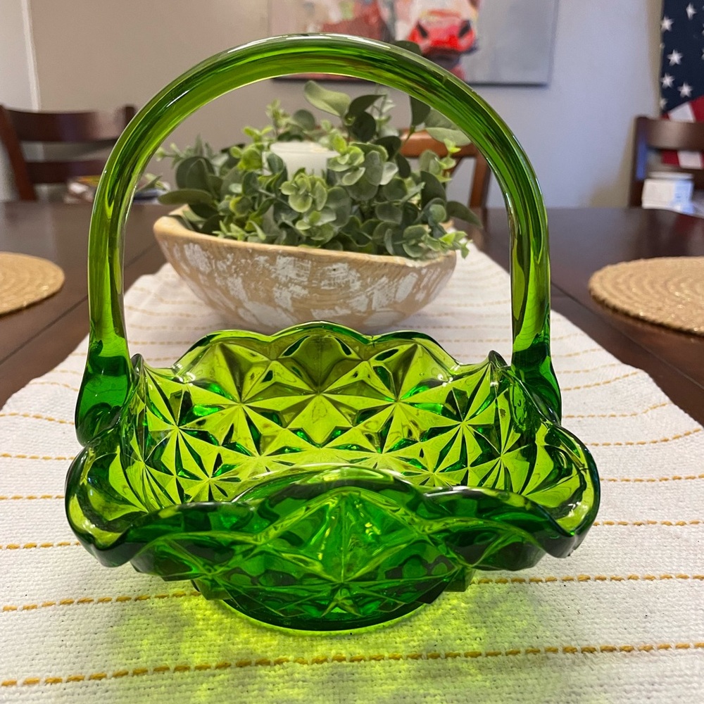 Depression Emerald Green Glass Basket